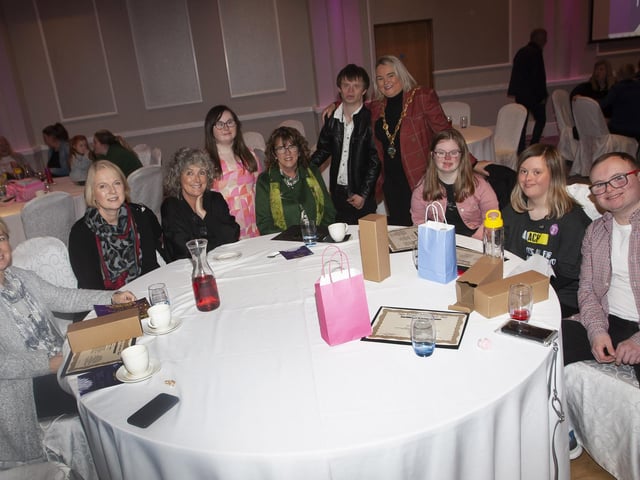 The Mayor, Sandra Duffy, pictured with members of FDST and their families enjoying the Celebration of Acheivement event on Tuesday night.