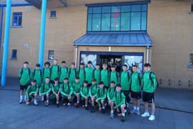 The St. Joseph's squad pictured before leaving for Belfast on Friday morning. (Photo: Jim McCafferty)
