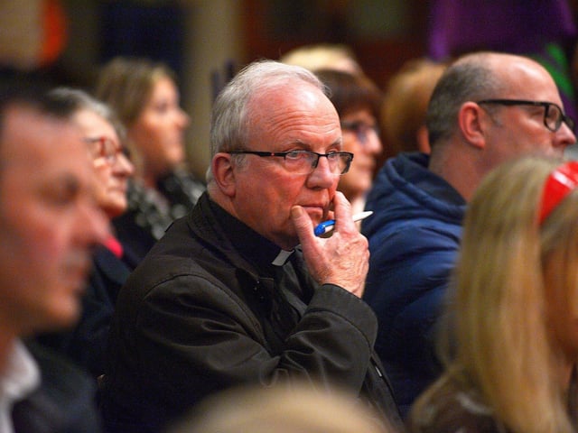 Bishop of Derry the Most reverend Dr Donal McKeown attended the public meeting, held in the Guildhall on Wednesday evening, opposing proposed cuts to jobs and services at BBC Radio Foyle. George Sweeney. DER2301GS – 21