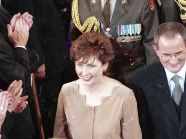 Mary Mc Aleese at her inauguration as the 8th President of Ireland, 11/11/1997 (Part of the Independent Newspapers Ireland/NLI Collection). (Photo by Independent News and Media/Getty Images)
