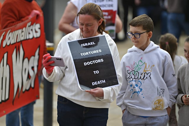 Supporters take part in a Freedom for Palestine march and rally, in Guildhall Square, on Saturday afternoon. Photo: George Sweeney