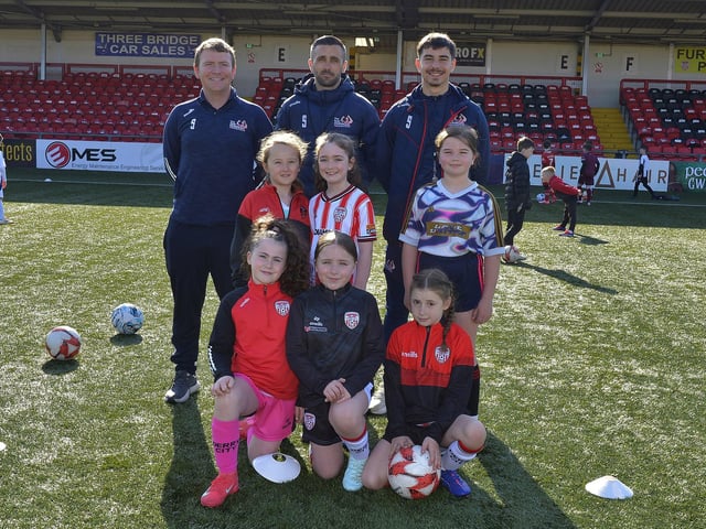 Some of the childen who participated in the Ryan McBride Foundation's Soccer Camp held in the Brandywell Stadium. Photo: George Sweeney