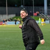 Derry City manager Ruaidhri Higgins salutes the fans at the end of the game against KuPs. Photo: George Sweeney. DER2330GS -