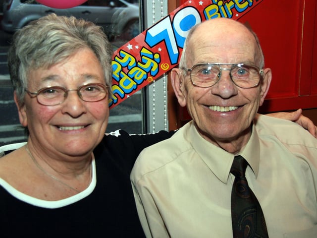 Avril pictured with her husband Jim on the occasion of her 70th birthday 0062JML : Parties and celebrations April 2006: Avril Mitchell.