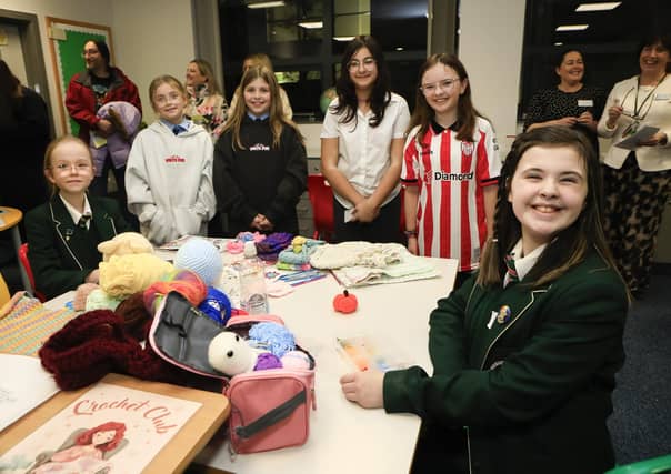 P7 pupils with first year students at St. Cecilia’s College Open Night. (Photo - Tom Heaney, nwpresspics)