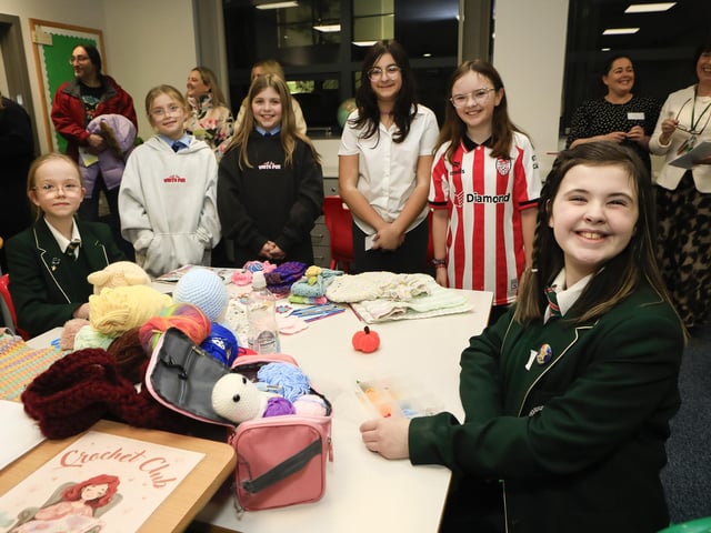 P7 pupils with first year students at St. Cecilia’s College Open Night. (Photo - Tom Heaney, nwpresspics)