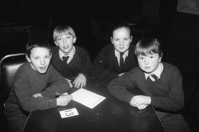 Pupils from St. Aengus' NS, Bridgend, who took part in the Derry Journal National Schools Quiz. From left, Jonathan Downey, Conor McLaughlin, Patricia Boyle and James Molloy.