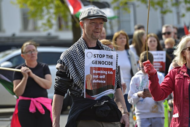 Supporter at the Freedom for Palestine march and rally on Saturday afternoon.  Photo: George Sweeney