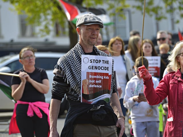 Supporter at the Freedom for Palestine march and rally on Saturday afternoon.  Photo: George Sweeney