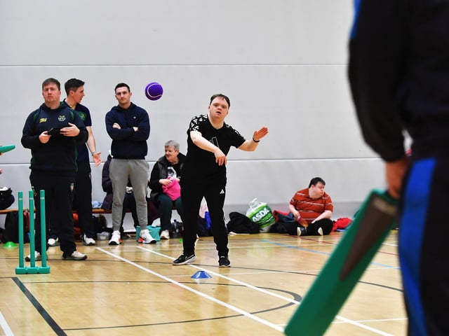 Action from the Cricket Blitz, organised by the North West Cricket Union, held in the Foyle arena on Monday afternoon. Photograph: George Sweeney