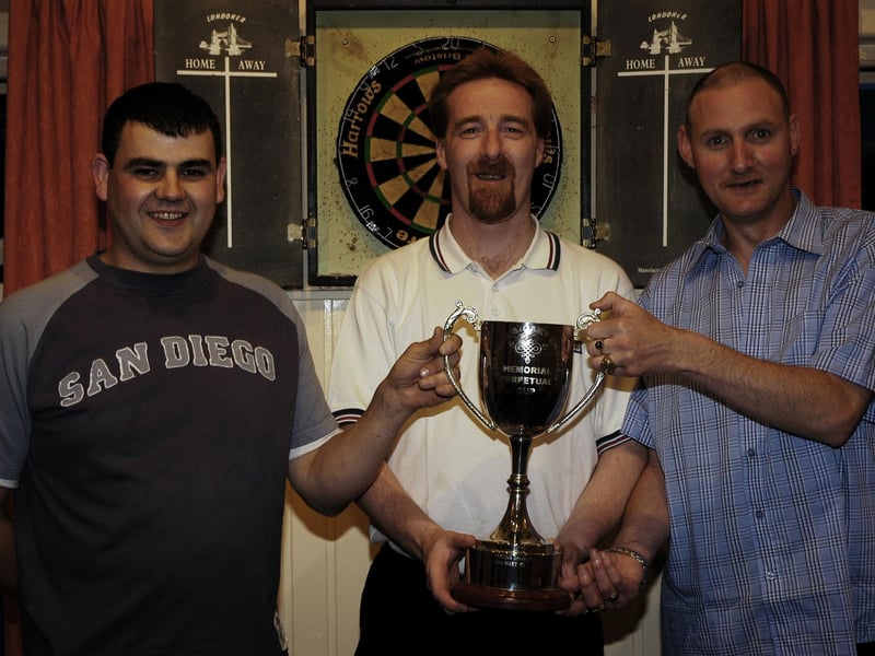 Mary B`s Darts team Three`s winners from left Noel `O Donnell, Martin Mc Closkey and Eamon Rodgers.