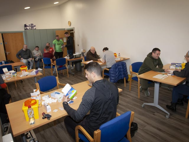 A busy health checks room during Saturday’s Old Library Trust’s Men’s Health Day.