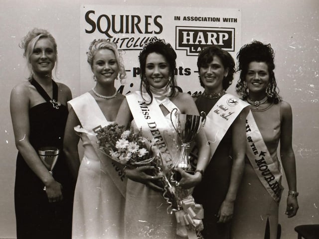 The finalists of the 1995 Miss Derry competition pictured at the final in Squires Nightclub.