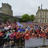 Foyle Cup teams and supporters gather in Guildhall Square. Photo: George Sweeney