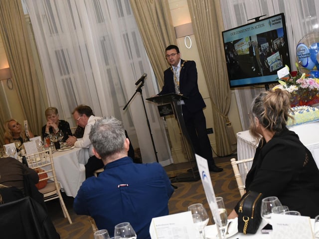 The Mayor of Derry City and Strabane District Council, Ruairi McHugh addressing the attendance at the Greater Shantallow Area Partnership's 30th anniversary celebrations. (Photos: Jim McCafferty Photography) : .