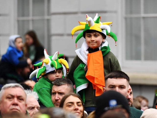 Revellers at the St Patrick’s Day parade, in Derry, on Monday afternoon. Photo: George Sweeney