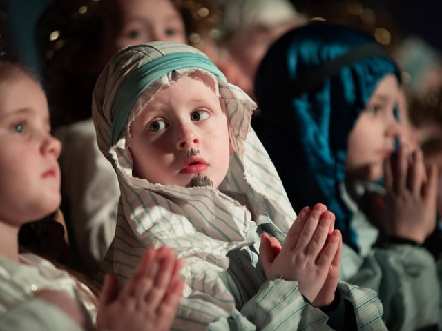 Inn Keeper and Shepherds waiting for a call to take to the stage at Steelstown PS Nativity. (Photos: Jim McCafferty Photography)