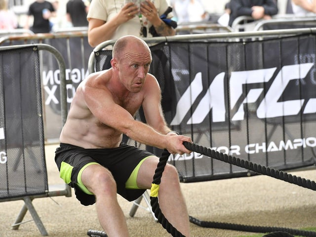 Competitor takes part in the Ebrington Hyrox on Saturday morning. Photo: George Sweeney
