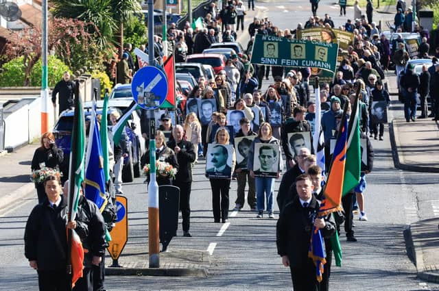 Sinn Fein Easter Sunday commemoration parade making its way up Westland Street to the Republican Plot in the City Cemetery. (Photo - Tom Heaney, nwpresspics)