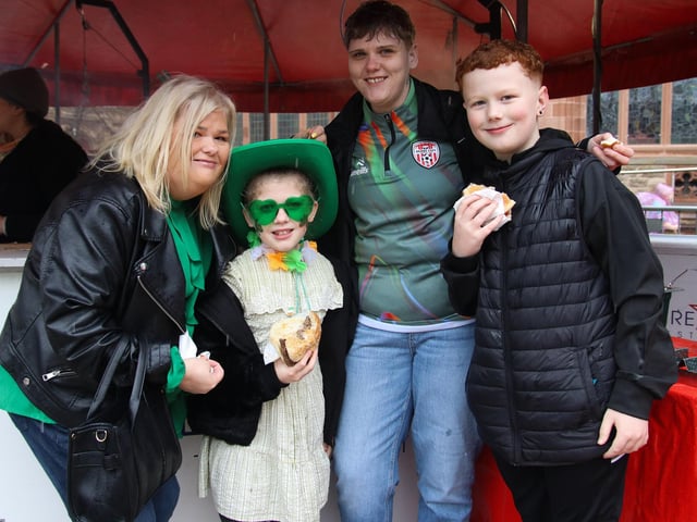 The Fugill family on St. Patrick’s Day in the Guildhall Square. (Photo - Deirdre Heaney, nwpresspics)