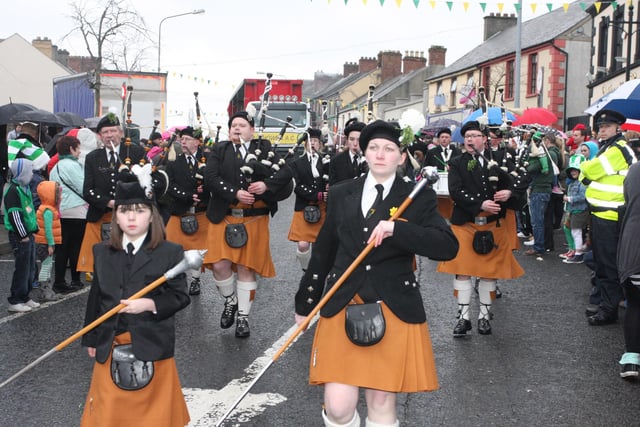 The Banna Piob Naomh Mhuire from Limavady who took part in Buncrana's St. Patrick's Day parade on Sunday. 1903JM31