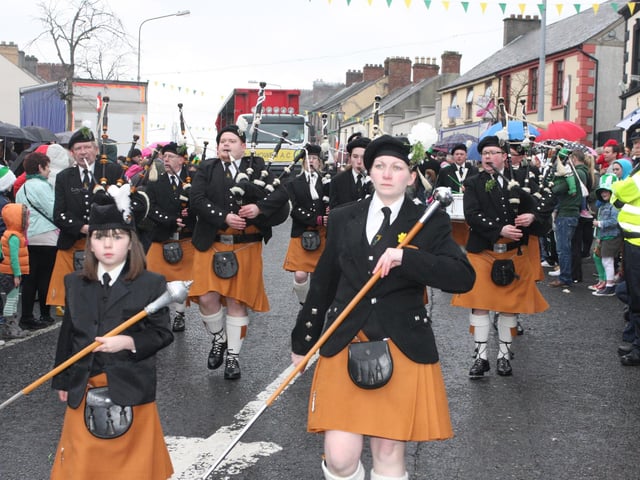 The Banna Piob Naomh Mhuire from Limavady who took part in Buncrana's St. Patrick's Day parade on Sunday. 1903JM31