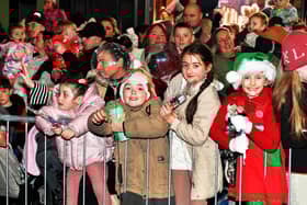 Santa arrived in Buncrana on Friday evening to meet the children and to switch on the Christmas tree lights switch in Market Square. Photo: George Sweeney