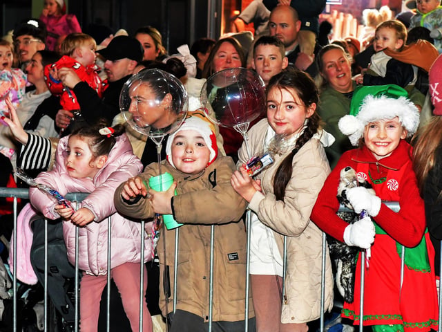 Santa arrived in Buncrana on Friday evening to meet the children and to switch on the Christmas tree lights switch in Market Square. Photo: George Sweeney