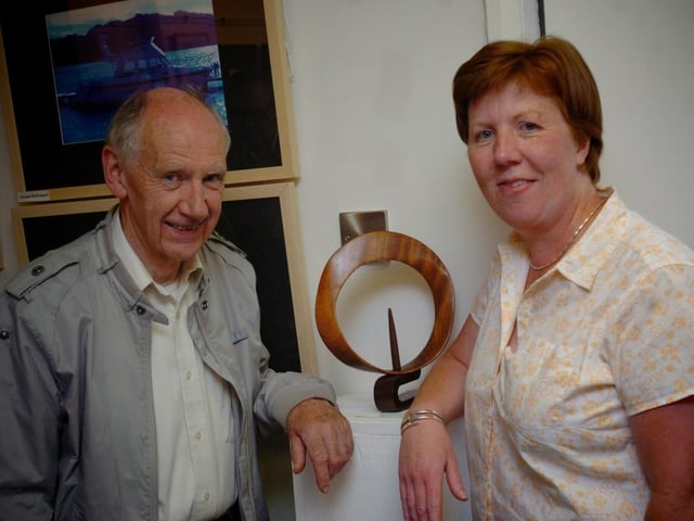 Helen Shiels pictured wiht Liam Kennedy, tutor, at the launch of an exhibtion of work at the Eden Place Arts Centre. (1806SL18)