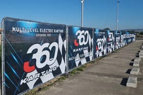Signage has been erected around groundworks for the new go-karting facility adjacent to the Brunswick Moviebowl entertainment complex.