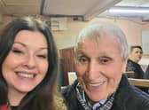Founding member of the Carn Men’s Shed project Eileen Doherty enjoying the exhibition night with Joe McLaughlin (Henry) – father of ‘The Henry Girls’ who also hosts weekly music classes in the Men’s Shed.