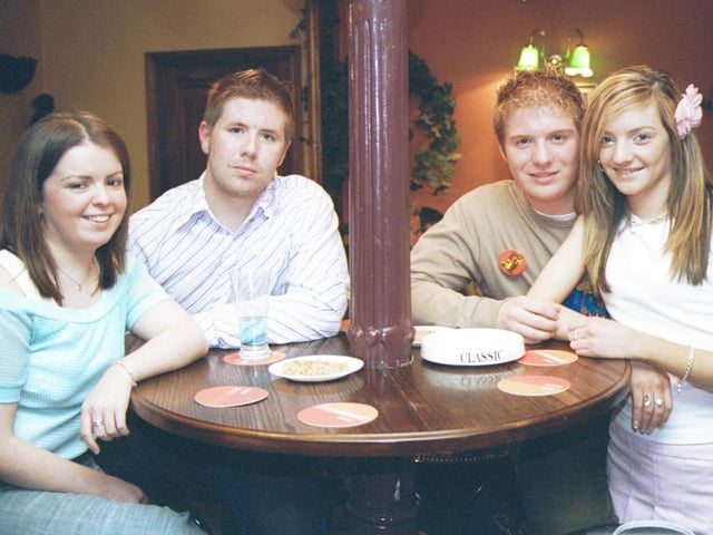 Roisin Deery, Patrick and Cóilín McCourt and Danielle Lynch at the Argyle Arms. 290503HG11