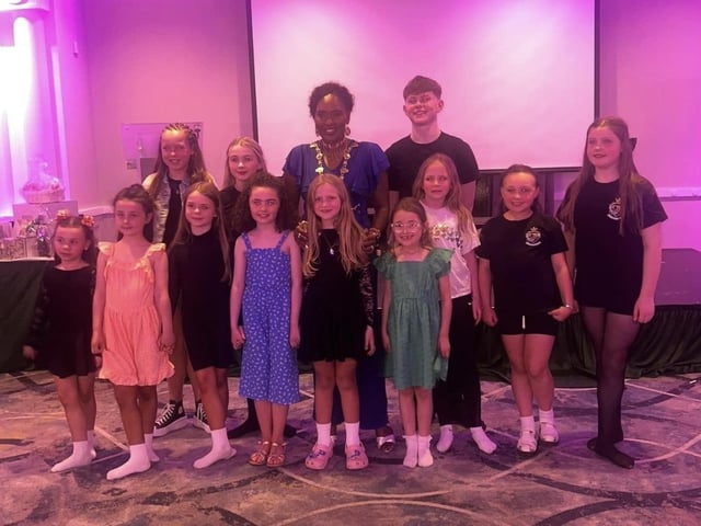 Mayor Lilian pictured with some of the fabulous dancers from the MCBDA, Porter School Derry, Emma Bonner Academy and Heraghty and McKinney School.