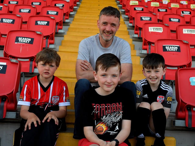 Derry City fans at the game against Shelbourne in the Ryan McBride Brandywell Stadium. Photo: George Sweeney. DER2321GS - 54