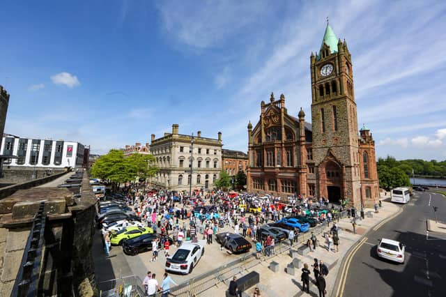 Mayor’s Supercar Saturday in aid of First Housing and Support Service.
A packed Guildhall Square during the event.
©Lorcan Doherty