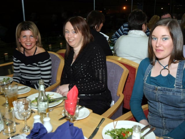 Karen Glass, Niamh Jones, Rita Colton 0215JML : Derry and Donegal folk out for a night at the Lifford Races back in February 2006.