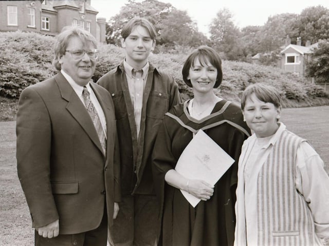 Photographs of students, professors, and proud parents during the Magee graduations in June 1995.