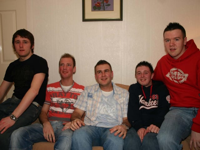 Dermott with pals Liam ,Keelan, David, and Daniel at the 21st party. 3568/dd : Parties in Derry in Spring 2006.