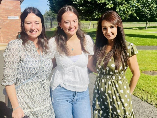 Mrs Stephanie Byrne ( Senior Teacher of Thornhill College) pictured with Year 14 student Kaia Kirby and her mum