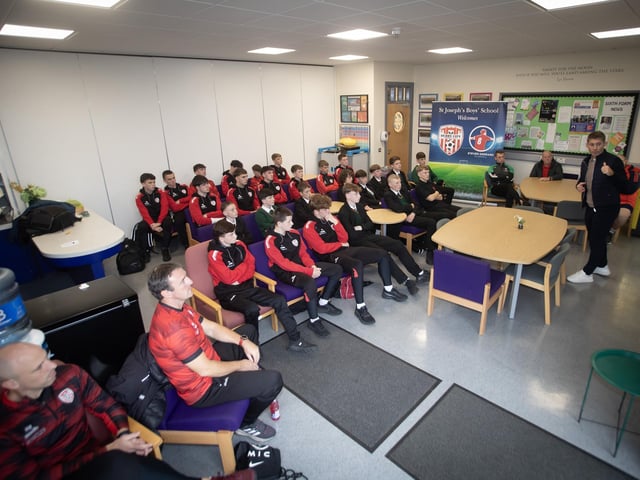 Daniel Harrison, Director of Operations, Steven Gerrard Academy chatting to students at the school last week. (Photos: Jim McCafferty Photography)