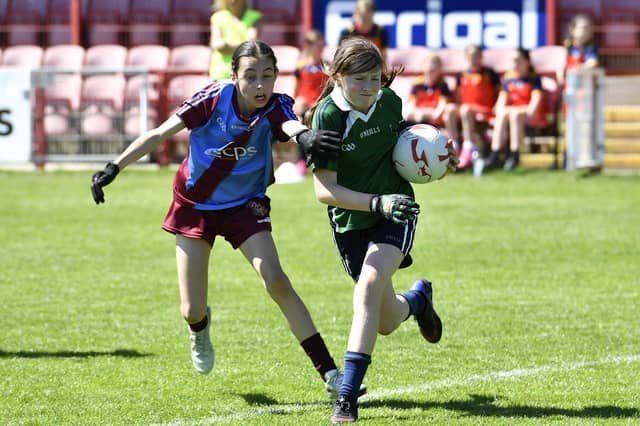 St John’s Primary against Good Shepard Primary School in the Girls' Tower Cup Final. Photo: George Sweeney