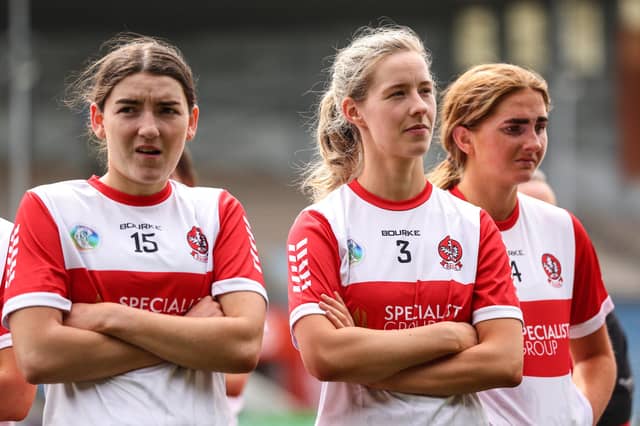 Derry's Roisin Cassidy dejected after the Very Camogie League Division 2A Final at FBD Insurance Semple Stadium, Thurles. (Photos: INPHO/Ben Brady)