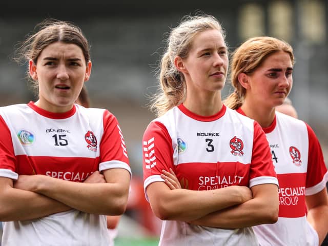 Derry's Roisin Cassidy dejected after the Very Camogie League Division 2A Final at FBD Insurance Semple Stadium, Thurles. (Photos: INPHO/Ben Brady)