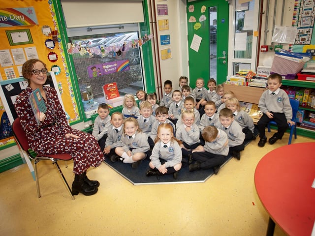 Mrs. Stephanie McLaughlin pictured with her P1 class at Sacred Heart PS, Waterside this week. (Photos: Jim McCafferty Photography)
