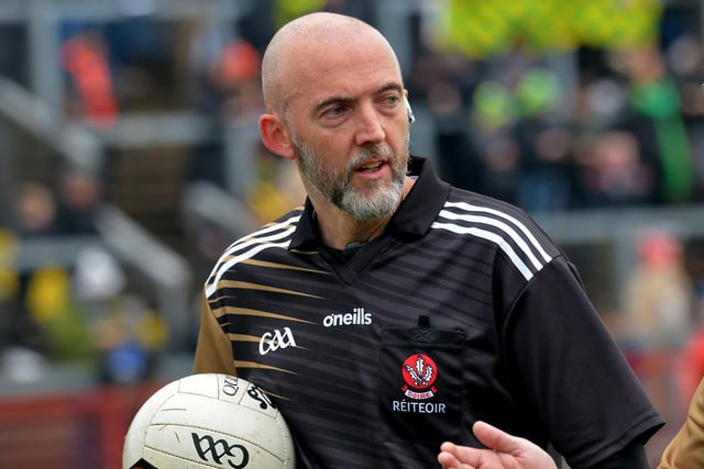 Local referee Gavin Hegarty was in charge at the SFC final between Glen and Slaughtneil, in Celtic Park, on Sunday afternoon.  DER2243GS – 015