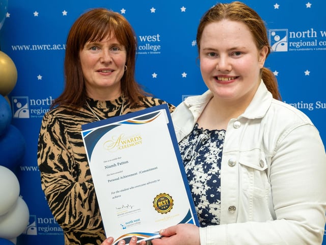 Niamh Patton and mum Fiona at the Best in Further Education awards held at North West Regional College in Strand Road.