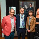 Derry City & Strabane District Council Mayor Ruairi McHugh is joined by Professor Brian Ó Conchubhair, Maebh Long, President of the International Flann O'Brien Society and Louise Boyce, The Alley Theatre Venue Manager at the 8th International Flann O'Brien Conference. 
 : .
