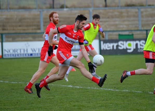It will be Derry senior football appearance No. 102 for Chrissy McKaigue against Meath this Saturday. Photo: George Sweeney. DER2305GS – 146