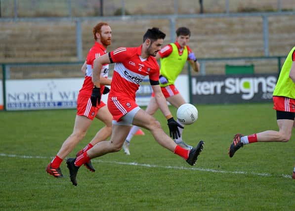 It will be Derry senior football appearance No. 102 for Chrissy McKaigue against Meath this Saturday. Photo: George Sweeney. DER2305GS – 146