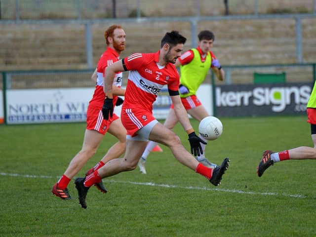 It will be Derry senior football appearance No. 102 for Chrissy McKaigue against Meath this Saturday. Photo: George Sweeney. DER2305GS – 146
